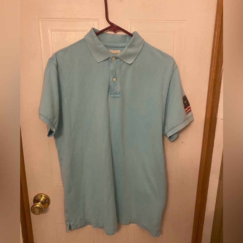 Denim & Supply Ralph Lauren Light Blue Polo Shirt with Sleeve Patch Y2K